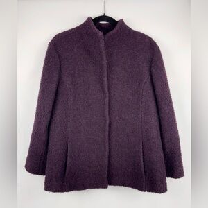 Eileen Fisher Textured Boucle Deep Purple Plum Italian Wool Teddy Jacket Pocket